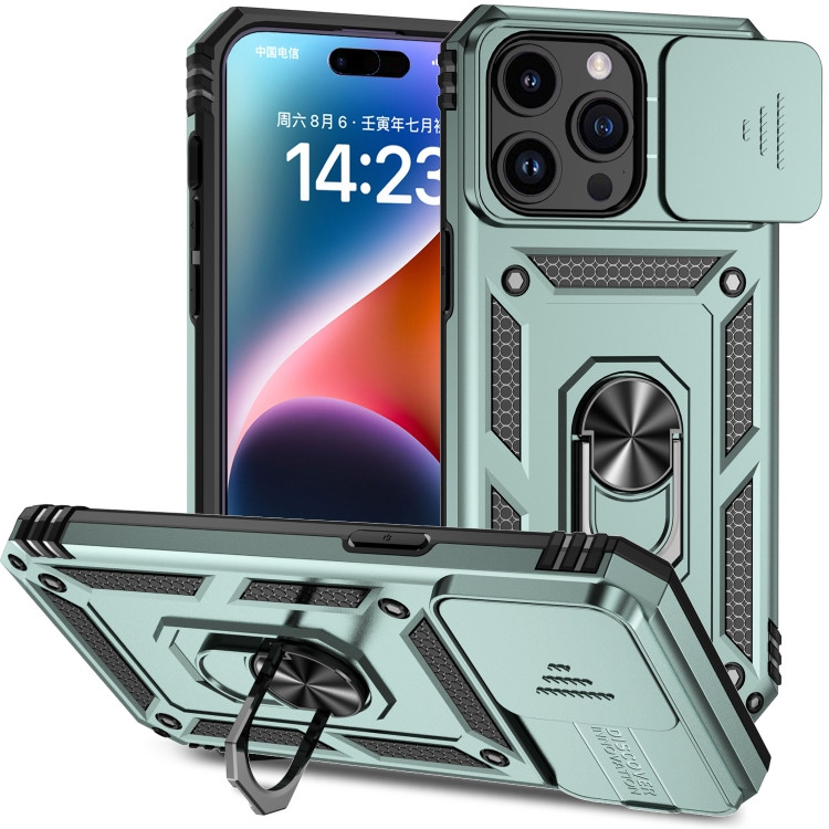iPhone 15 Pro Max Sliding Camshield Holder Phone Case - Dark Green